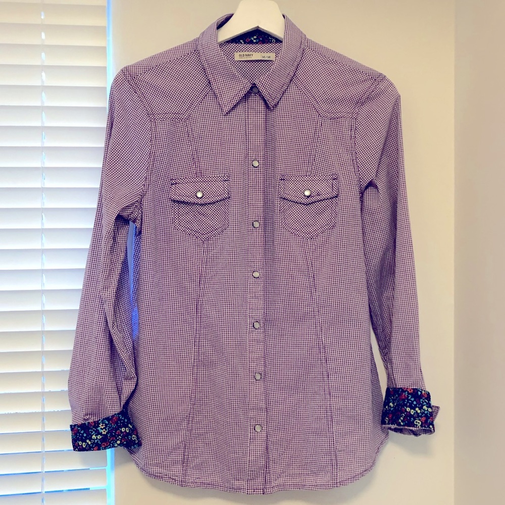 Old Navy Purple Gingham LS Button down top